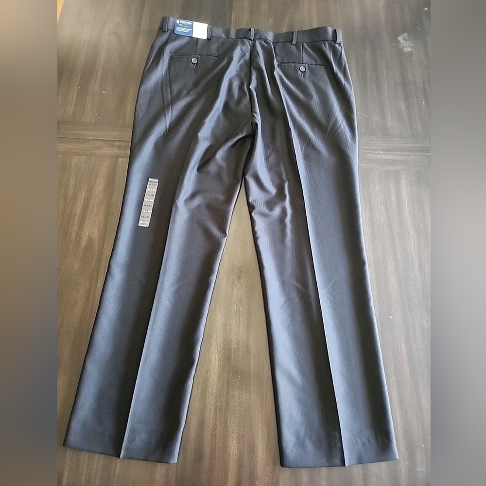 STAFFORD Signature Dress Pants Mens 42 x 30 Flat Front Black Stripe Slacks NWT - Picture 4 of 7